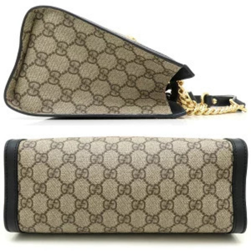 Gucci Beige Tote Bag Canvas Shoulder Padlock Supreme Leather GG Black